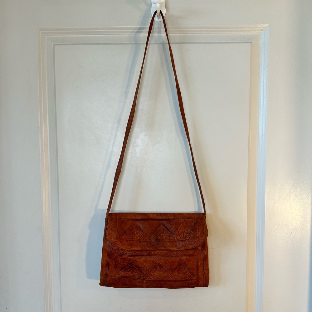 Vintage 70’s Brown Leather Boho Western Southwest Shoulder / Crossbody Bag - Picture 8 of 8